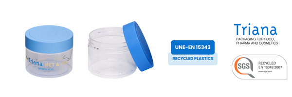 Tarros certificados UNE-EN 15343 plástico reciclado